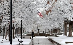 Una persona pasea a su perro por el Liberty Park en Salt Lake City, Utah, el martes 3 de diciembe del 2013, en medio de una extensa ola de frío ártico que afecta a la mitad occidental de Estados Unidos. (AP Foto/The Deseret News, Tom Smart)