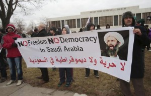 Muslim Americans protest against the execution of Shi'ite Muslim cleric Nimr al-Nimr in Saudi Arabia, during a rally in Dearborn, Michigan January 3, 2016. REUTERS/Rebecca Cook
