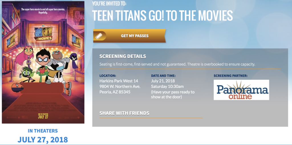 Panorama Online te invita a la premier de la cinta “Teen Titans Go! To The Movies