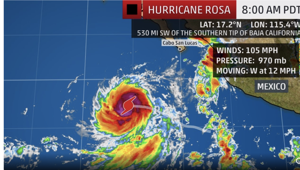 El huracán Rosa se fortaleza en la península de Baja California